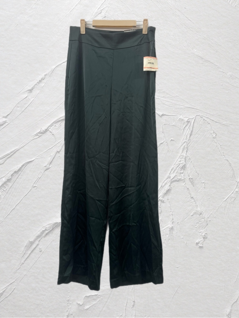 NWT Anne Klein AK Green Satin Wide Leg Pants Sz 2L